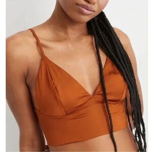 Aerie Satin Burnt Orange/Brown Strappy Top